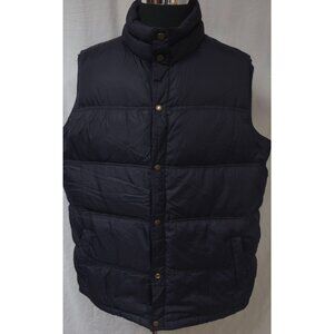 Lands End Mens XL 46-48 Dark Blue Snap Quilted Down Feather Puffer Vest